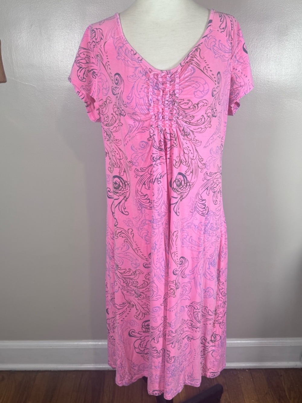 Fresh Produce Sz XL Pink Swirl Short Sleeve Coastal Shift Emma Jersey Mini Dress